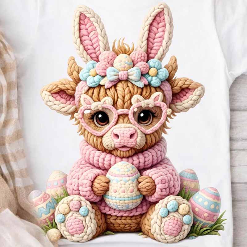 Easter Highland Cow Crochet DTF TRANSFER