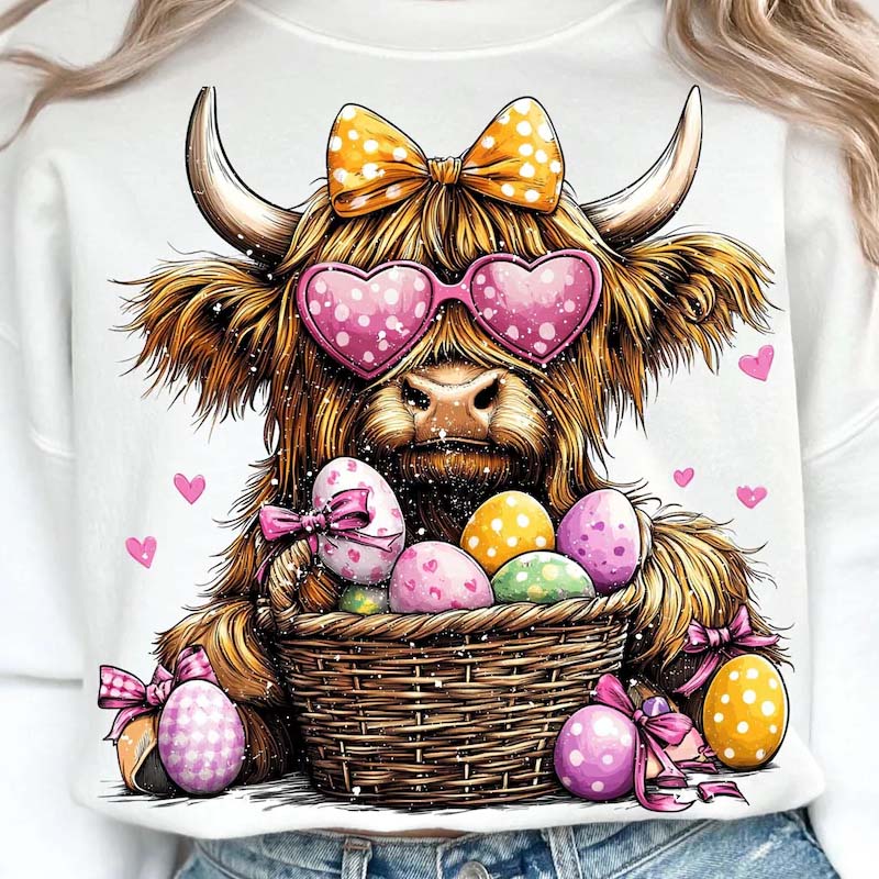 Cute Easter Highland Cow DTF Transfer