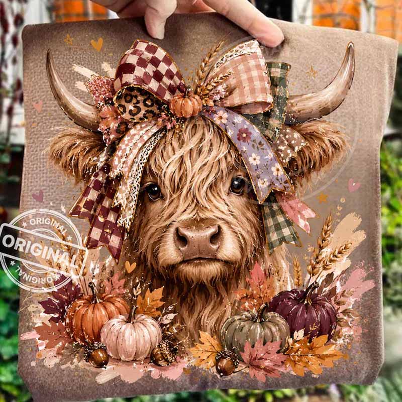 Fall Highland Cow bow Dtf transfer