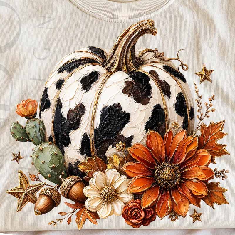 Fall Cow pumpkin and flowers Dtf transfer
