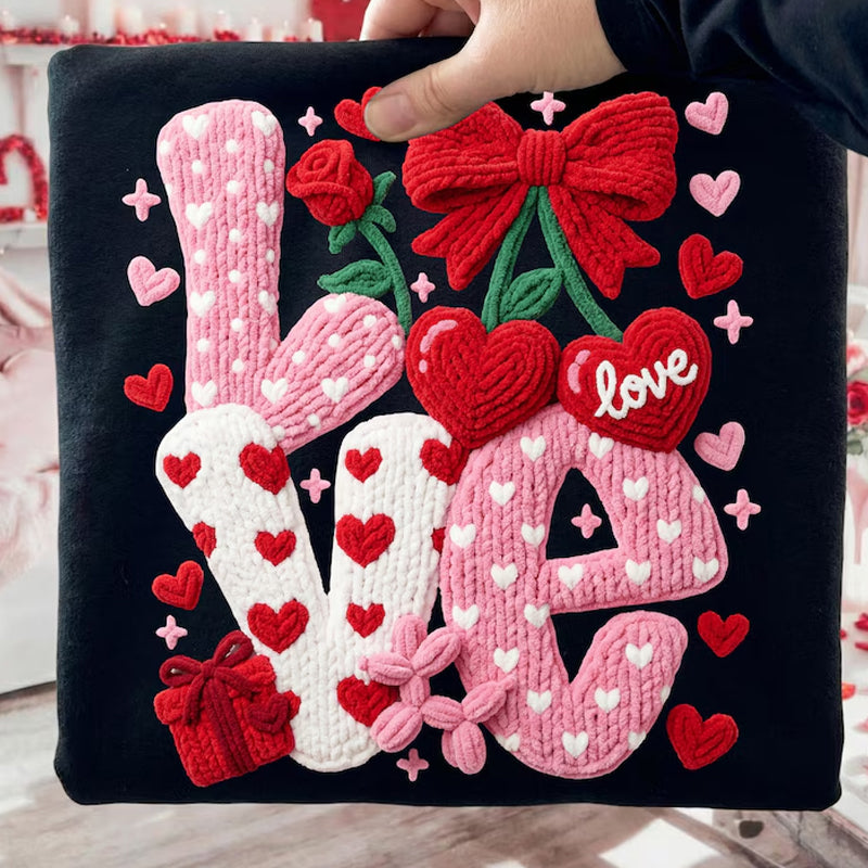 LOVE with Cherries Fuzzy Yarn faux DTF Transfer