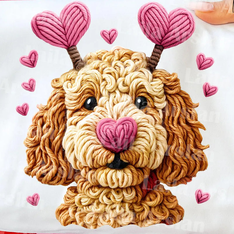 Golden Doodle Valentine faux yarn DTF Transfer