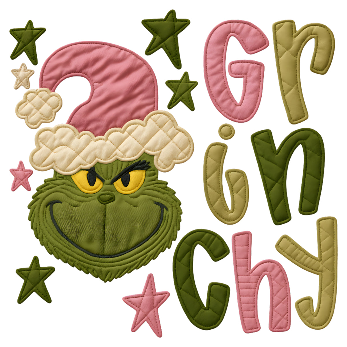 Grinchy Pink and Green Quilted DTF transfer