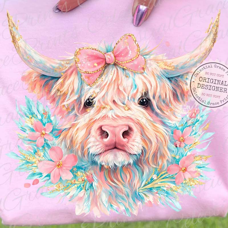 Painted Floral Highland Cow  DTF TRANSFER