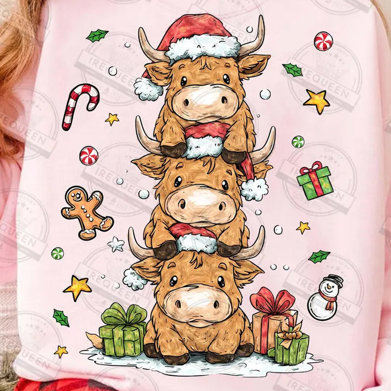 Cute Highland Christmas Cows Stacked DTF transfer