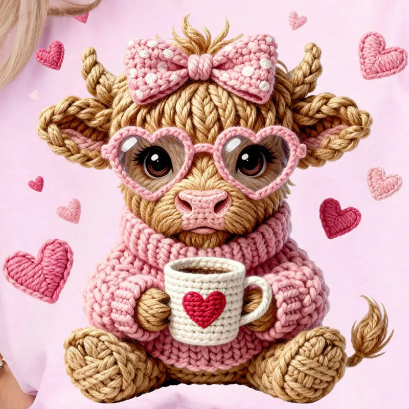 Highland Cow Heart Classes faux yarn DTF Transfer