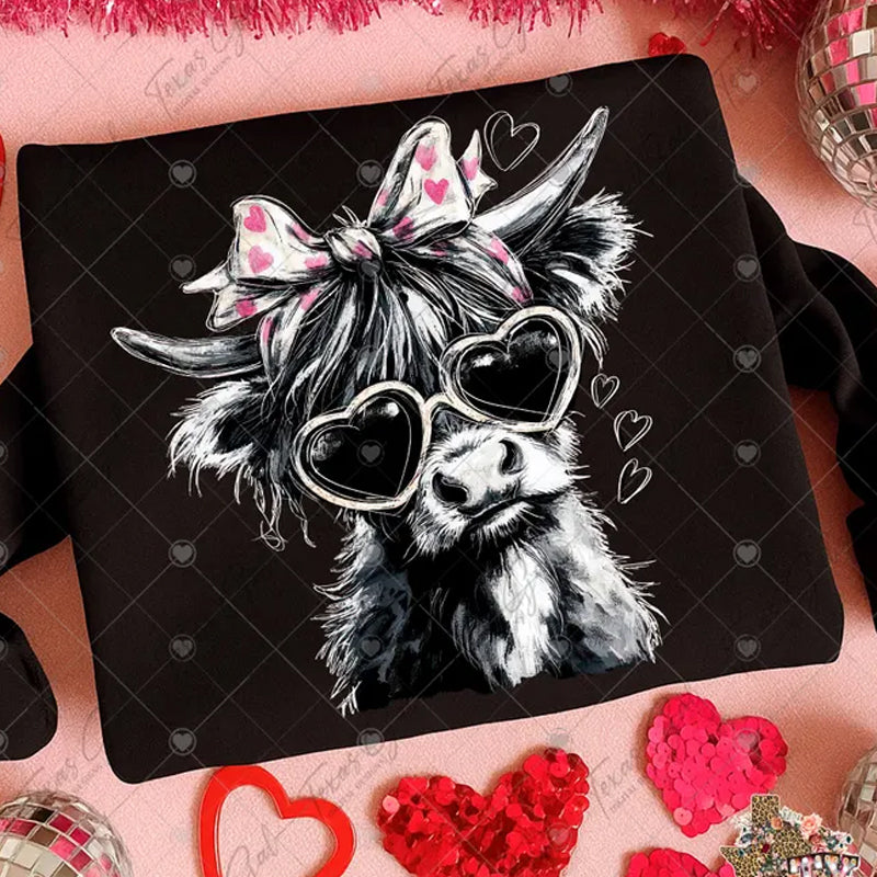 Highland Cow Halftone Valentine Bow DTF Transfer