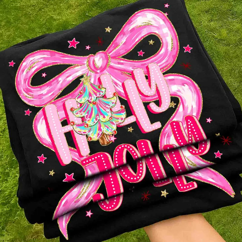 Holly Jolly Pink Bow DTF Transfer