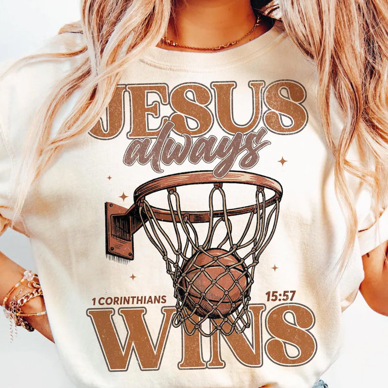 Jesus Always Wins Basketball DTF Transfer