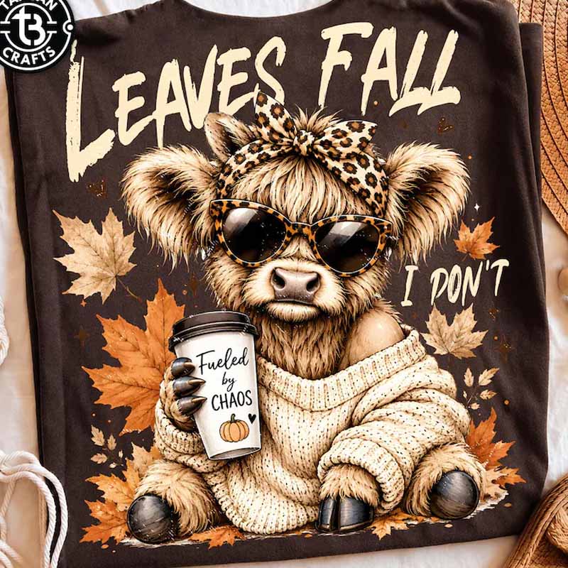 Leaves Fall I don't highland cow Dtf transfer