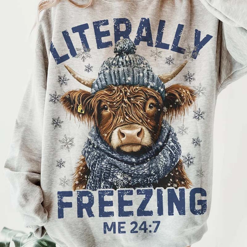 Literally Freezing Me 24:7 Highland cow DTF Transfer