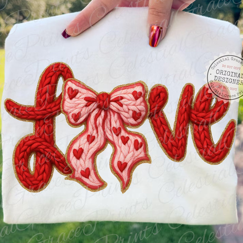Love Pink Croquette bow faux yarn DTF Transfer