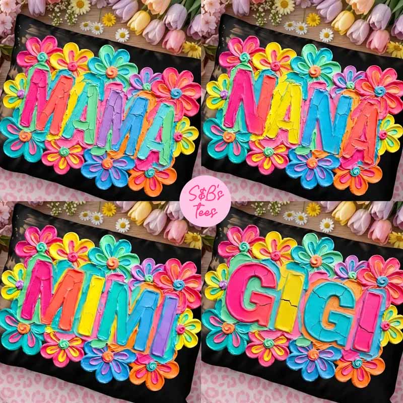 Paint Brush Floral Mother's Day Title DTF Transfers