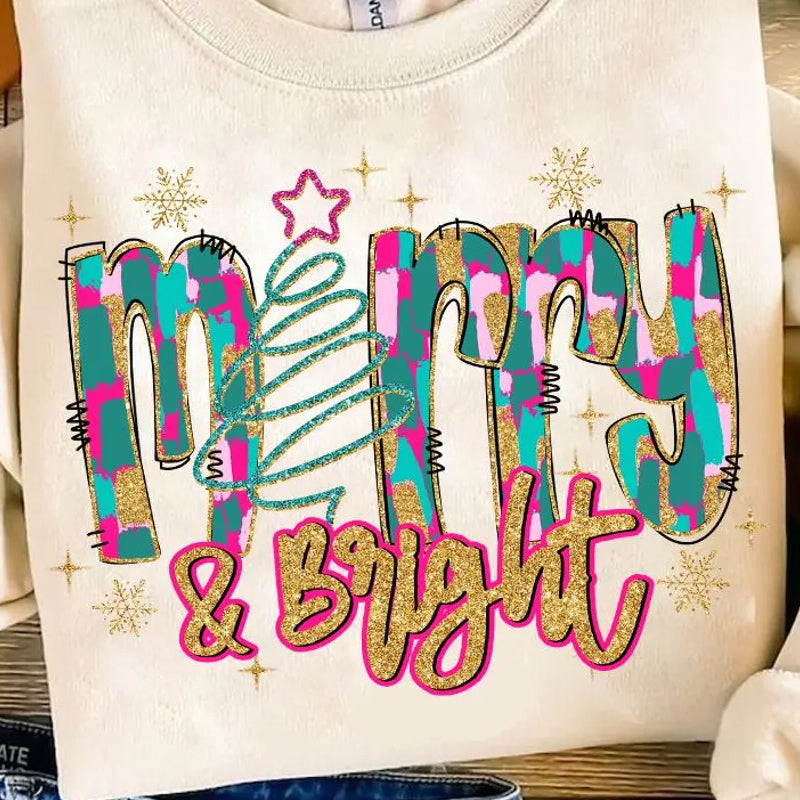 Merry and Bright Brushstroke DTF Transfer