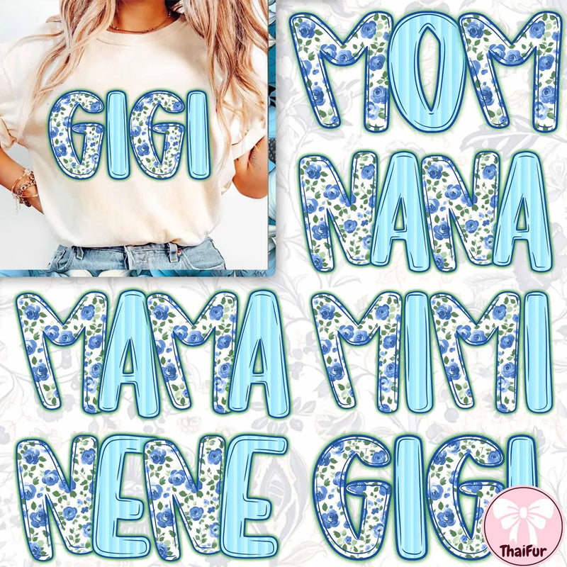 Blue Floral Mother&#39;s Day Title DTF Transfers