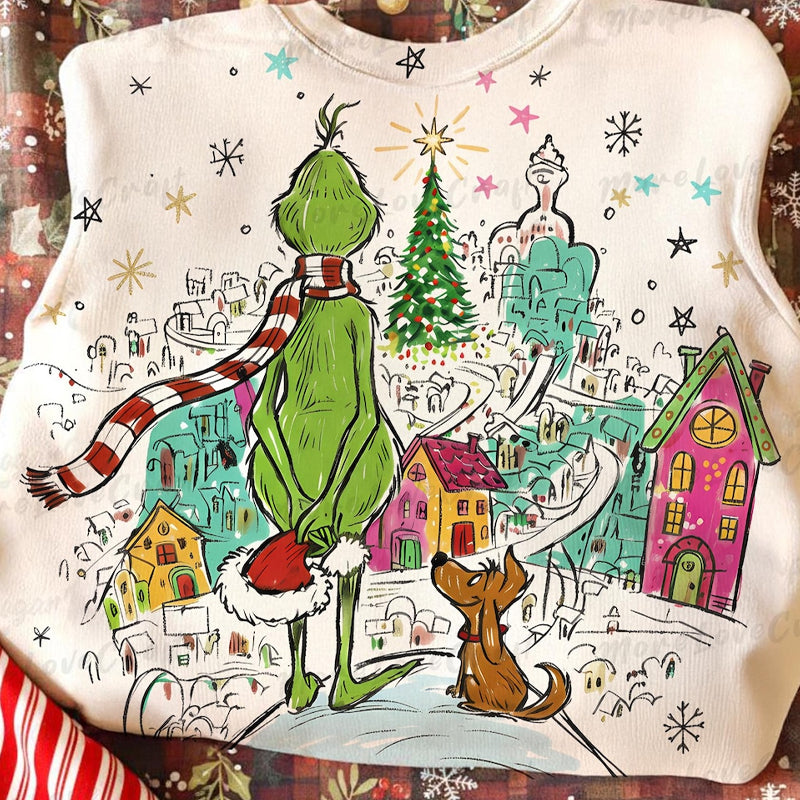 Retro Doodle Grinch DTF transfer