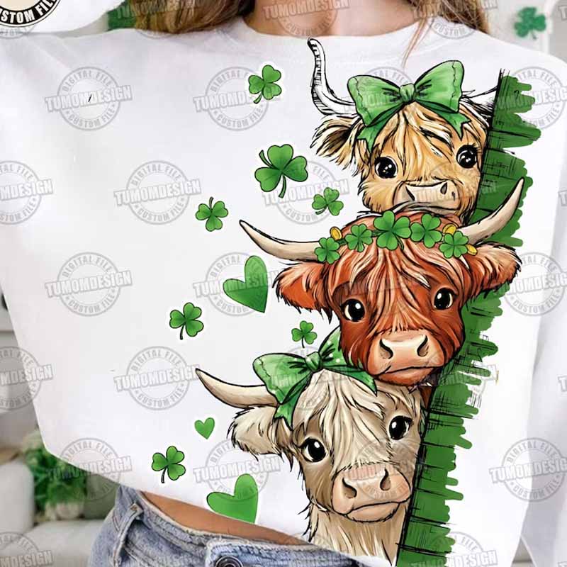 St. Patrick's Day Stacked Highland Cow DTF Transfer