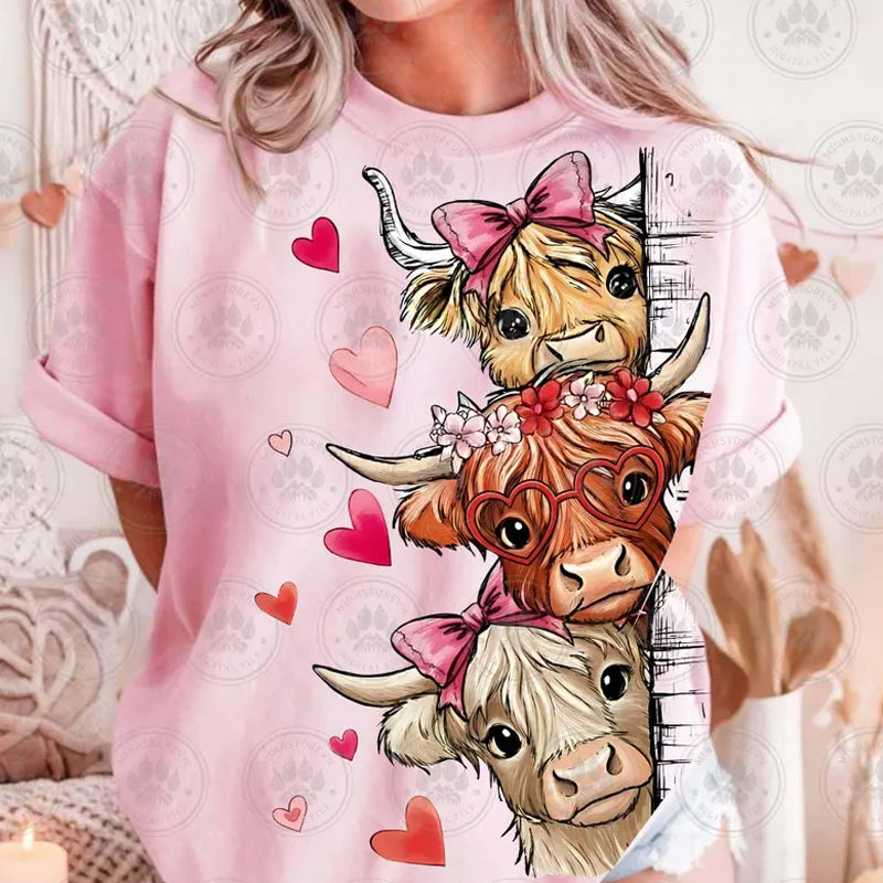 Stacked Highland Cow Valentine DTF Transfer