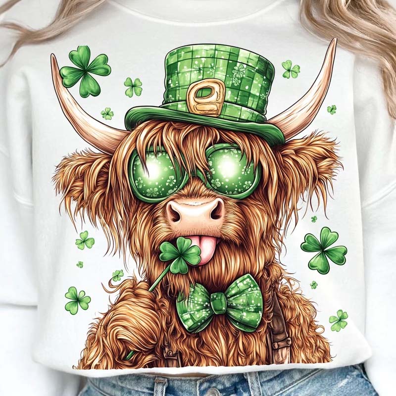 St. Patrick&#39;s Day Highland Cow DTF Transfer