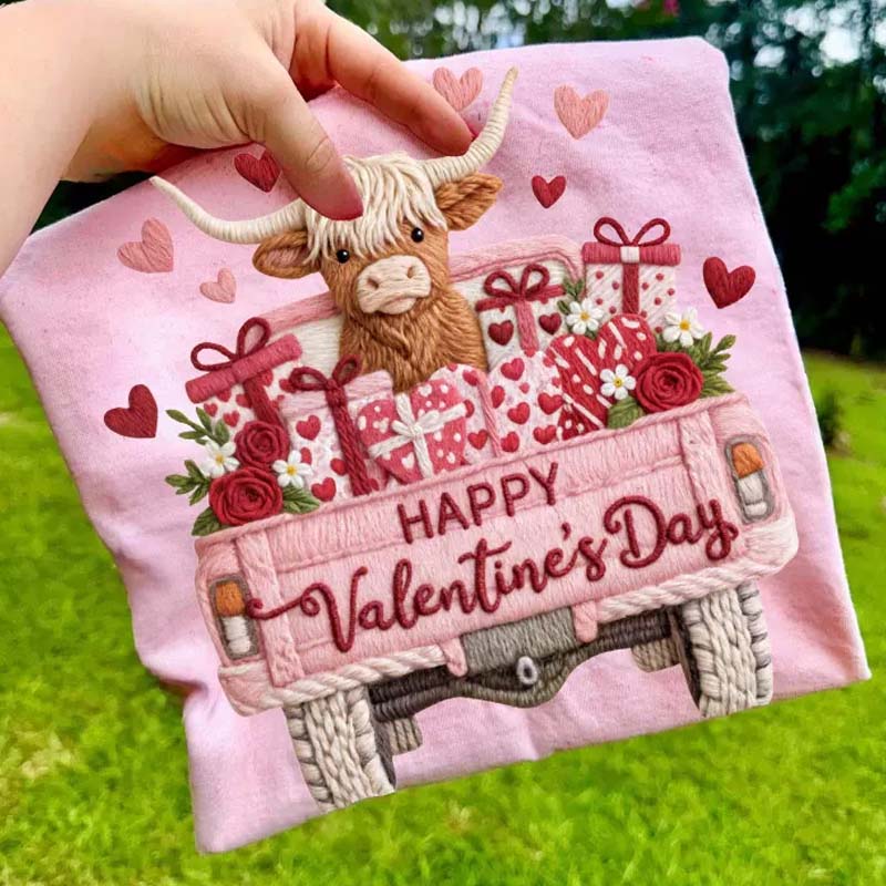 Valentines Highland Cow Vintage Truck DTF TRANSFER