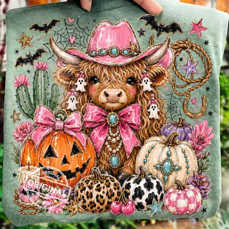 Western Halloween Highland Cow Dtf transfer